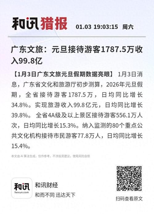 元旦假期广东实现旅游收入近百亿元